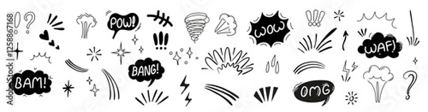 Fototapeta comic boom effects in a continuous line art style. Includes speech bubbles with Pow and
