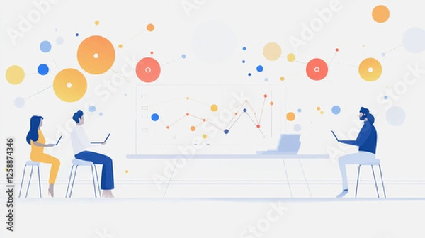 Obraz Professional business team working on a project together in the office Using economic growth charts and network connections to accompany the data. in Innovation analyzing future trends