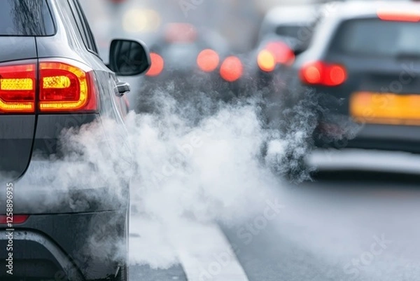 Obraz Traffic emissions impact urban environment pollution awareness city streets close-up view environmental concerns
