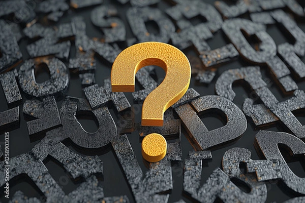 Fototapeta Yellow question mark on a background of black signs.
