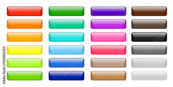 Fototapeta Glossy rectangle web buttons. 3d color glass icons. Set of red, green, blue, pink and black bars with reflection for website and Internet design. Modern blank buttons, vector illustration