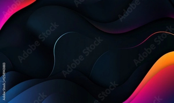Fototapeta Abstract dark waves, vibrant neon glow, digital art, website background