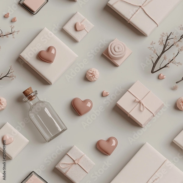 Fototapeta Seamless pattern - Romantic Composition with Gifts and Sweets