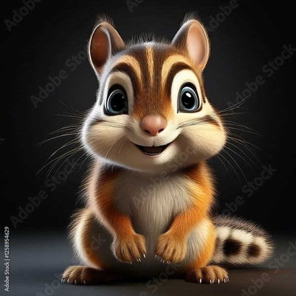 Obraz Niedliches Streifenhörnchen, schwarzer Hintergrund