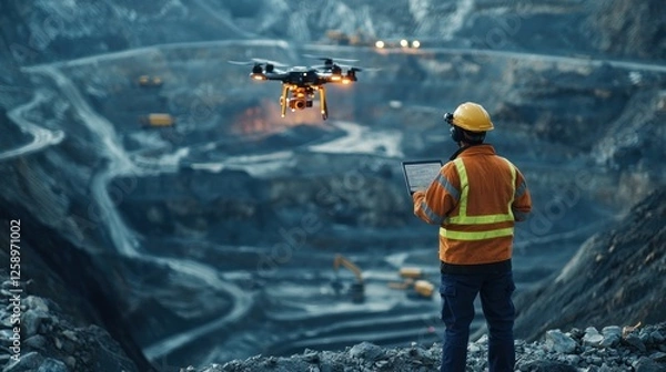 Fototapeta Drone Surveying a Mine: Technological Advancement in Mining