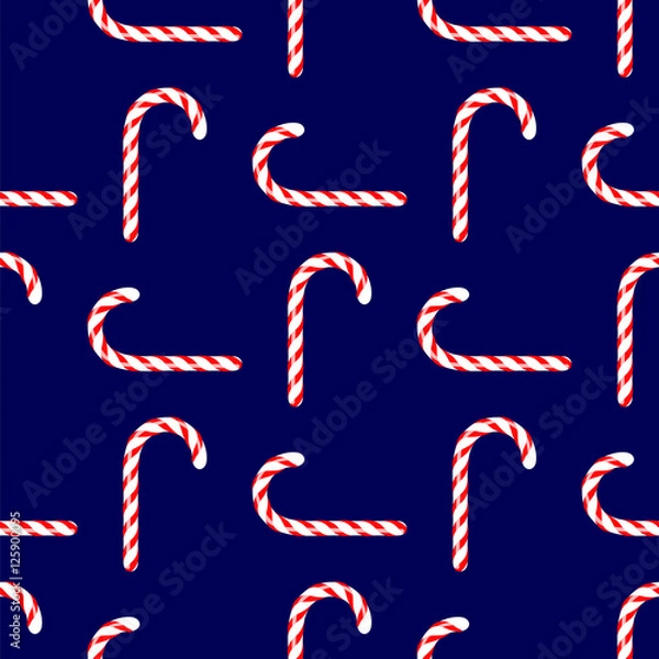 Fototapeta Candy Cane Seamless Pattern on Blue Background