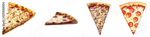 Fototapeta Pizza slice isolated on transparent background ,PNG, set of