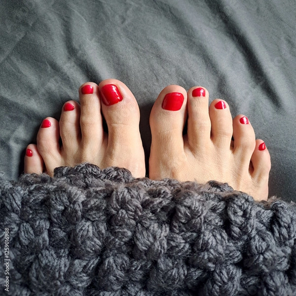 Obraz Image of two female finger's feet  with red nails