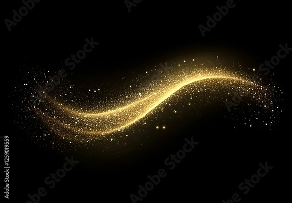Fototapeta Golden sparkle wave, dark background, design element
