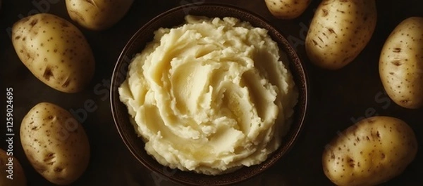 Obraz plate with mashed potatoes surrounded by potatoes top view