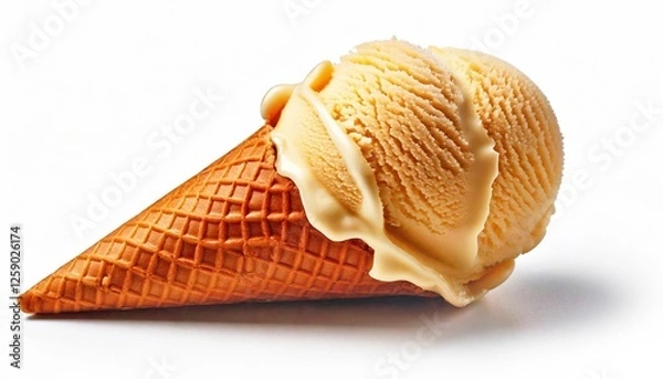 Obraz Delicious creamy ice cream cone with smooth vanilla flavor on a white background