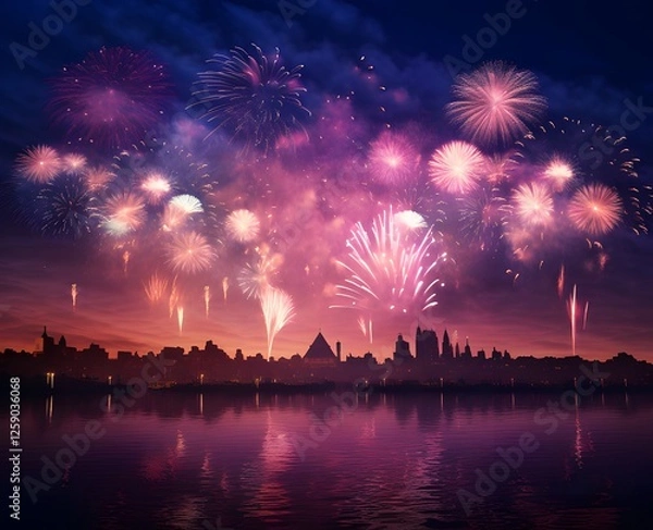 Fototapeta fireworks over the river ai generative