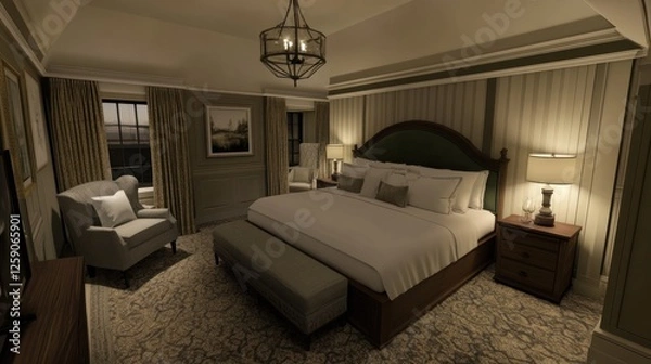 Obraz Luxurious Master Bedroom Evening Ambiance Design