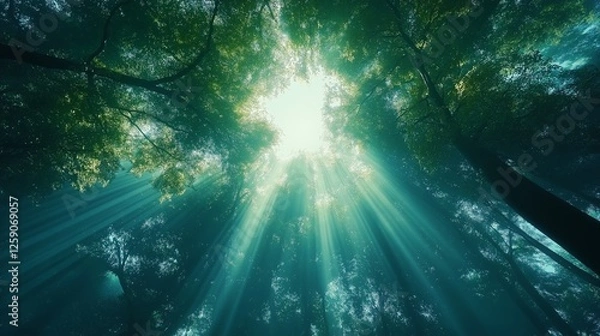 Fototapeta 森にさしこむ光