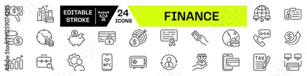 Fototapeta Finance icon set with Editable Stroke. Banking linear icon.
