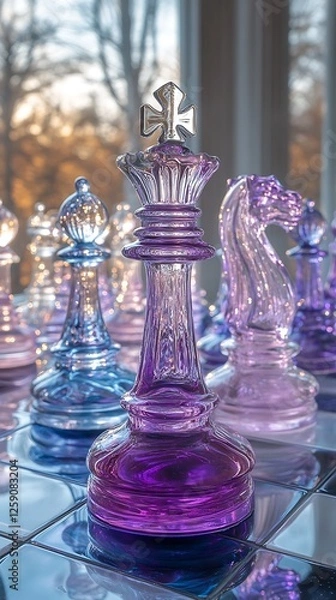 Obraz Close up glass chess set high resolution hd picture