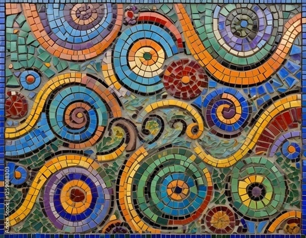 Fototapeta Colorful Mosaic Tile Wall Art with Swirling Pattern Design