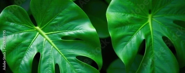 Fototapeta Close-up of isolated Monstera leaves, white, detail, texture