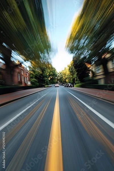 Fototapeta Vibrant Street View with Motion Blur Effect Conveying Speed and Freedom in Urban Environment : Generative AI