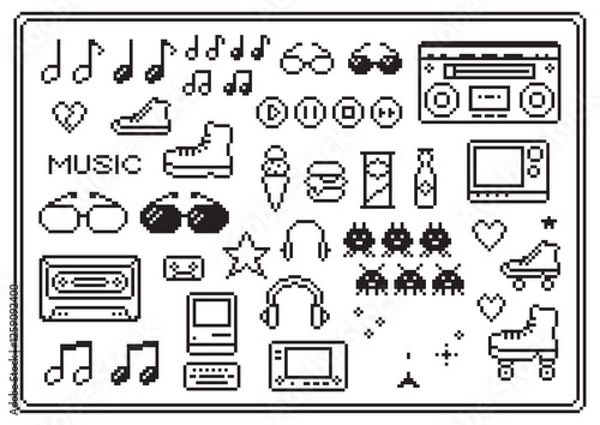 Obraz 70年代80年代風　レトロアイテムのドット絵