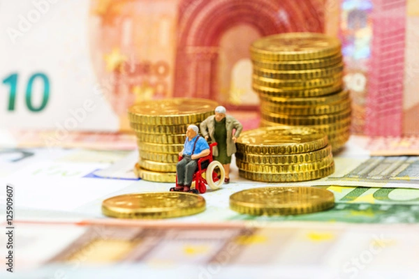 Obraz Rollstuhlfahrer, Seniorenfigur auf Münzen