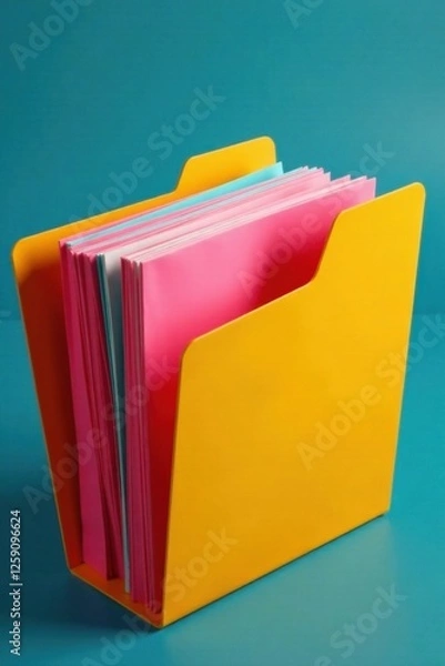 Fototapeta Colorful folder with papers inside, folders, office supplies, organizer