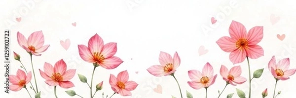 Fototapeta Delicate watercolor flowers in soft pink and peach hues on a white background , botanical, gardeninspired, #watercolorfloral