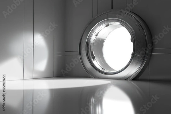 Fototapeta Futuristic Portal: A 3D Render of a Sleek, Metallic Circular Gateway in a Modern, Minimalist Setting