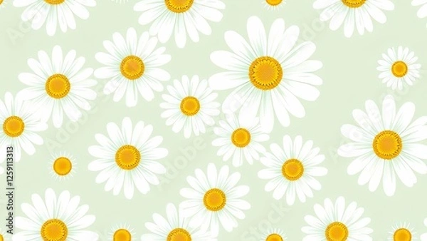 Fototapeta Pretty Daisy Pattern Floral Background Spring Flowers White Daisies Nature Design Green Background