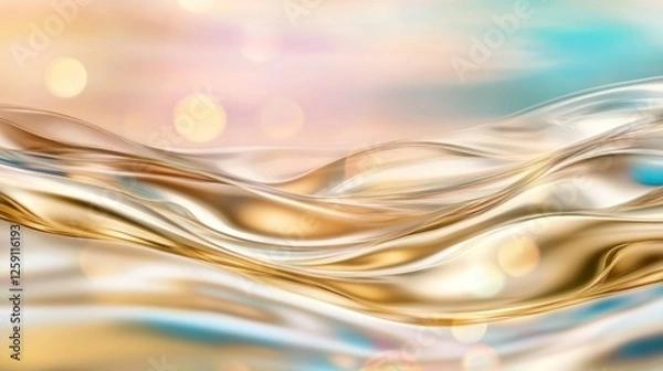Fototapeta Abstract Gold Waves with Pastel Bokeh Background