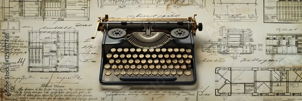 Obraz Vintage Illustration of the QWERTY Keyboard Origins and Its Development Process