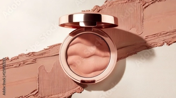 Fototapeta A light background with a rose gold compact powder with a wavy texture