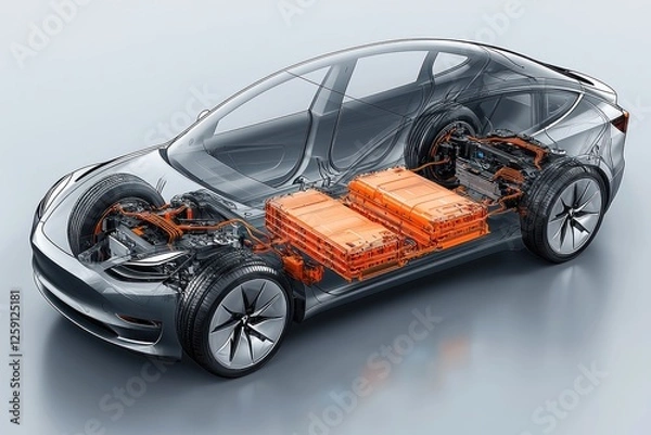 Fototapeta Comparative diagram of solid-state batteries and lithium-ion batteries for EVs, highlighting technology and materials.