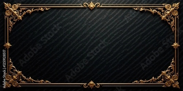 Fototapeta Luxurious black and gold VIP invitation background with intricate designs and metallic textures, gold, vip