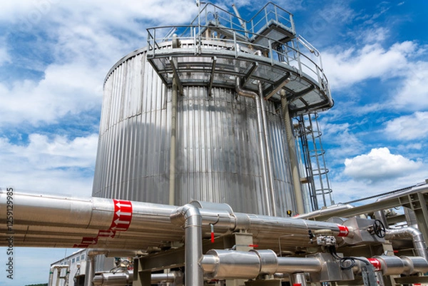 Fototapeta Industrial fire water tank and pipeline system ensuring reliable storage and emergency fire protection infrastructure