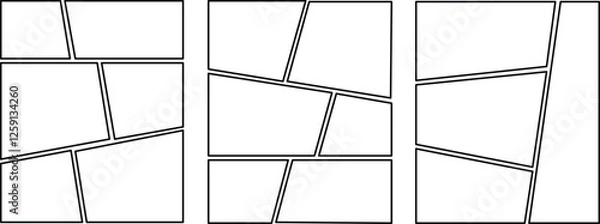 Fototapeta Set of collage grid manga comic storyboard layout panel blank template. Empty page frame for comic book, photo collage, poster, flyer. Vector illustration