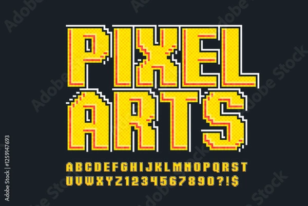 Obraz Pixel stylized vector alphabet design. High contrast and sharp, retro-futuristic.