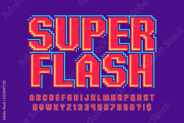 Fototapeta Pixel stylized vector alphabet design. High contrast and sharp, retro-futuristic.
