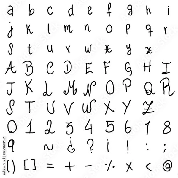 Fototapeta Ilustración sinHand-drawn alphabet, includes numbers and some symbols título