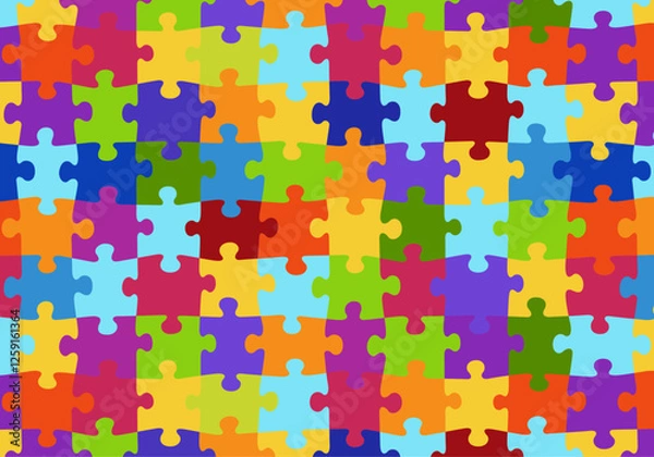 Fototapeta Seamless Colorful Puzzle Pieces Repeating Pattern Swatch Jigsaw Vector Background Bright Primary School Palette