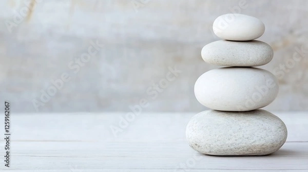 Fototapeta Smooth White Stones Stacked on Each Other Representing Balance and Serenity in Minimalist Style : Generative AI