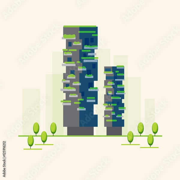 Fototapeta The new Bosco Verticale building in Milan, Italy - vector