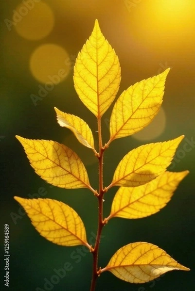 Fototapeta Thin, translucent yellow leaves with delicate golden patterns , shiny, foliage, leaf