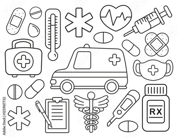 Fototapeta Medical Object and Symbols Outline Clipart
