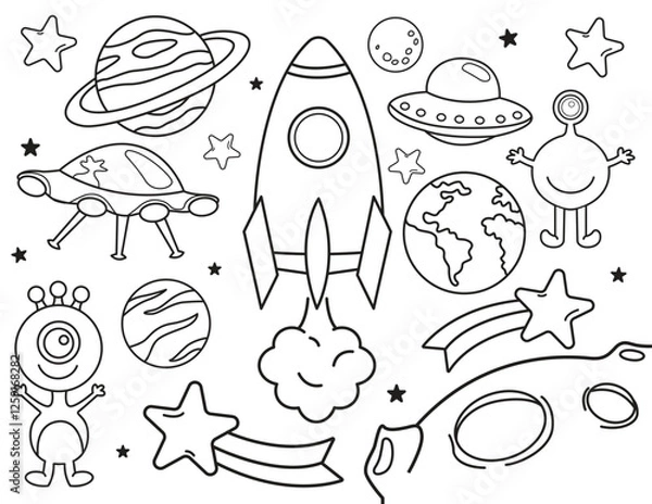 Fototapeta Outer Space Object and Symbols Outline Clipart