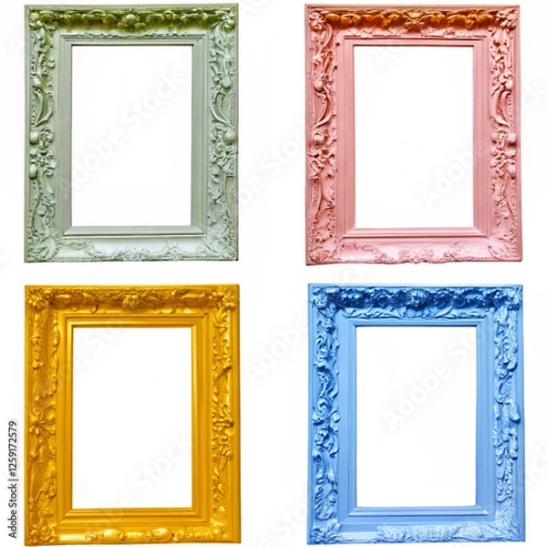 Fototapeta Ornate picture frames in bright colors with intricate details vintage style transparent background