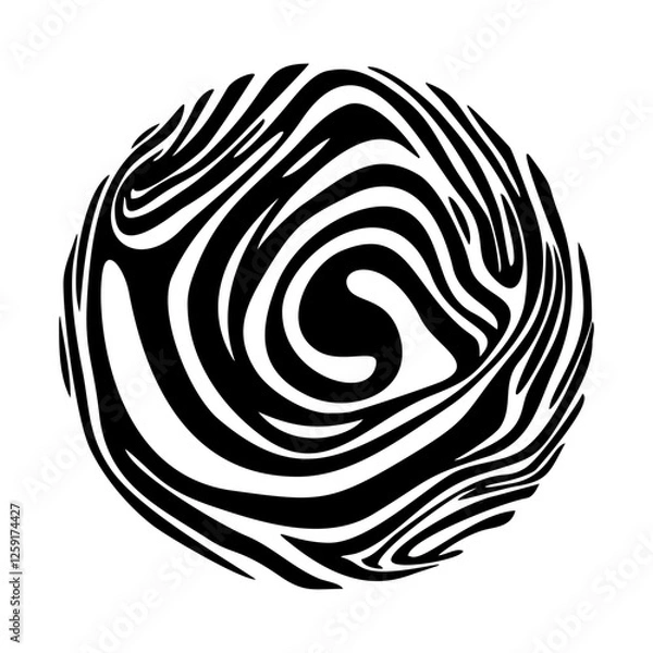 Fototapeta Black and white circle with distorted wavy stripes. Vector trippy abstract geometric shape