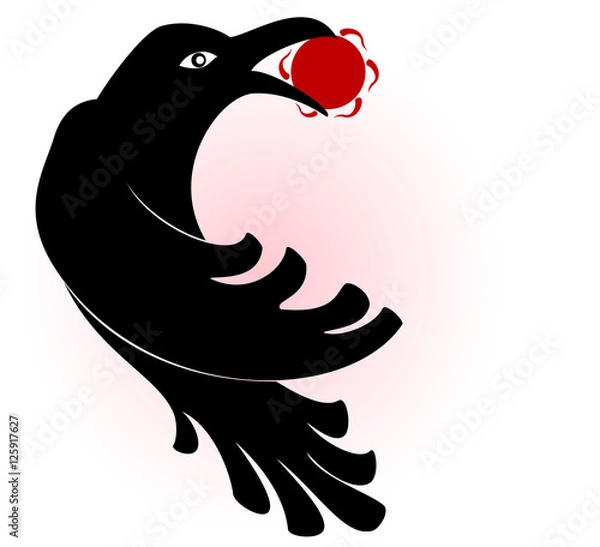 Fototapeta Decorative ethnic picture in the style of Indian and Northern Russian populations from the silhouettes of crow and the sun . EPS10 vector illustration.