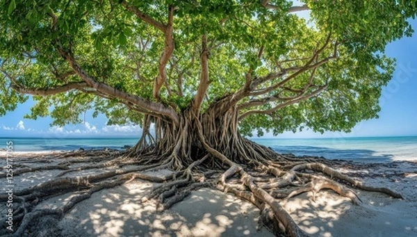 Obraz Majestic Banyan Tree by the Ocean: A Serene Tropical Paradise