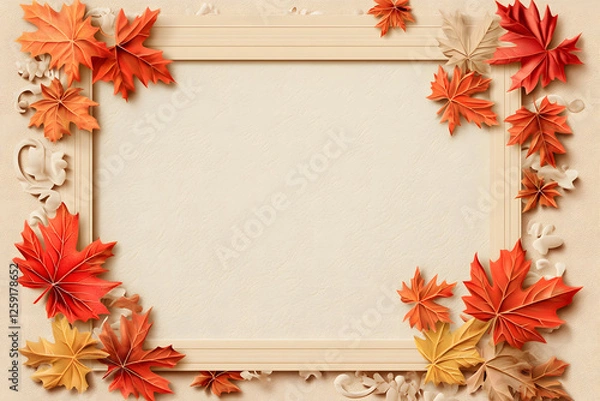 Fototapeta Autumn Leaves Frame Background Elegant Fall Design Image